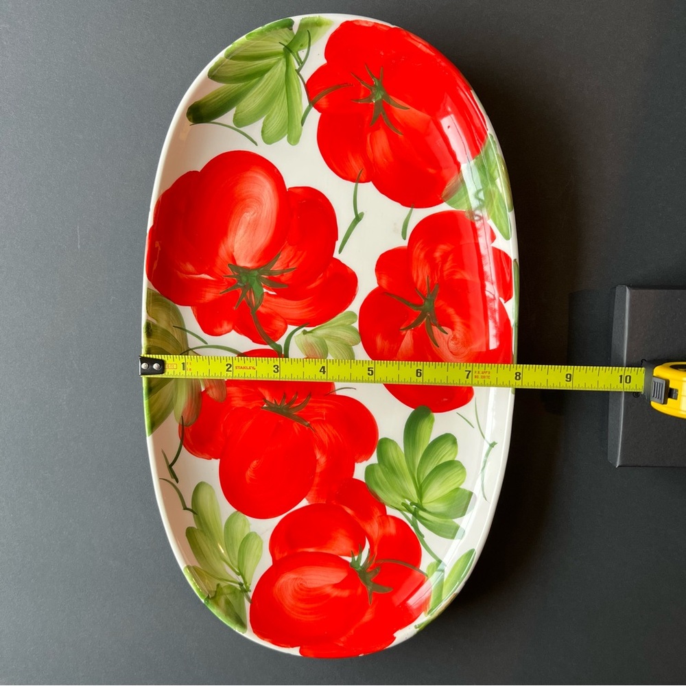 SOLD Vibrant Hand-Painted Ceramic Oval Platter 13", Red Tomatoes, Made in Italy - Picture 13 of 15